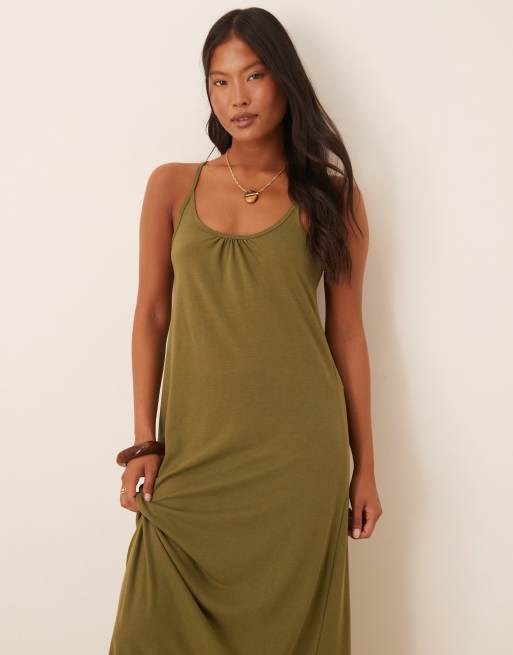 JDY Petite - Robe longue nouée dans le dos - Vert olive, 3 de 4