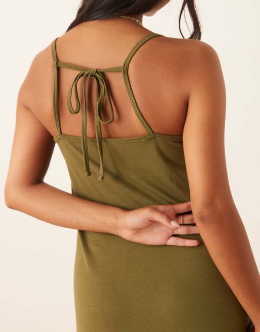 JDY Petite - Robe longue nouée dans le dos - Vert olive, 4 de 4