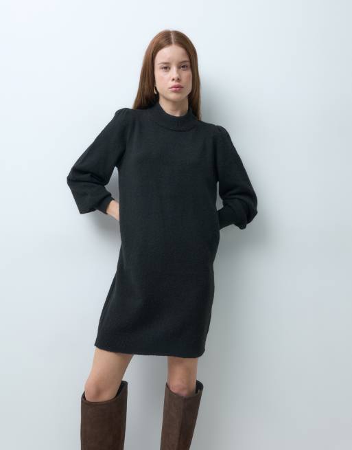 JDY Petite robe-pull mini à manches bouffantes en maille noire, 3 de 4