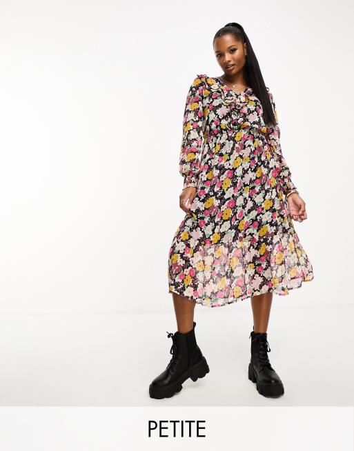JDY Petite ruffle detail midi dress in multi floral