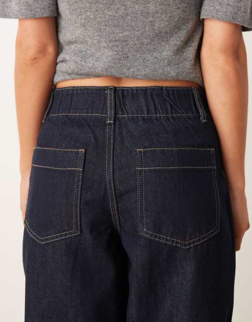 JDY Petite - Sansa - Jean bouffant à taille haute et coutures apparentes - Bleu foncé, 4 de 5
