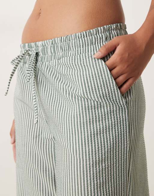 JDY Petite seersucker pants in green stripes