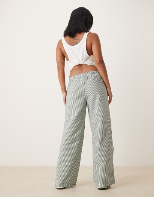 JDY Petite seersucker pants in green stripes, 3 of 5