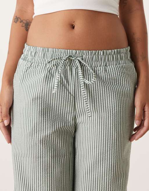 JDY Petite seersucker pants in green stripes, 5 of 5