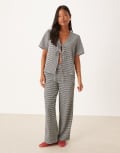 [JDY Petite] JDY Petite seersucker wide leg pants in black gingham (part of a set) S BLACK