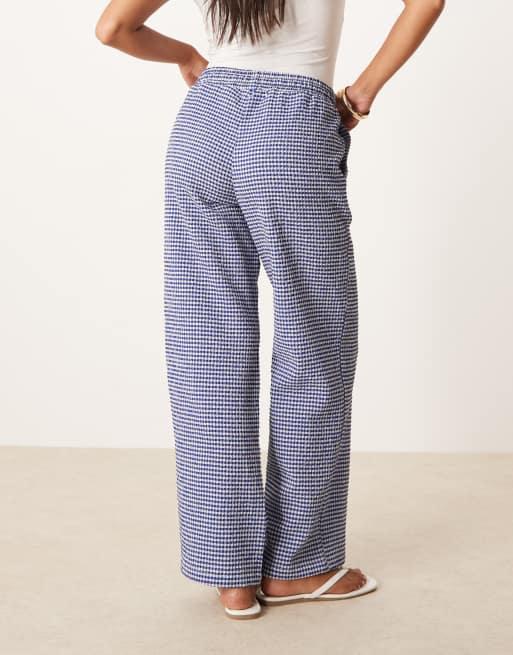 JDY Petite seersucker wide leg pants in blue gingham