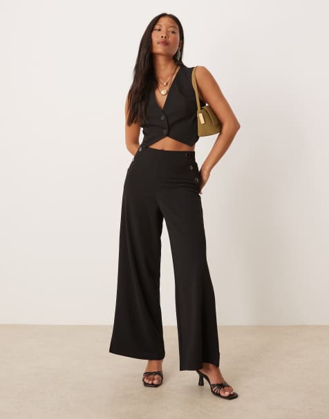 JDY Petite side buttons detail tailored pants in black - view 1