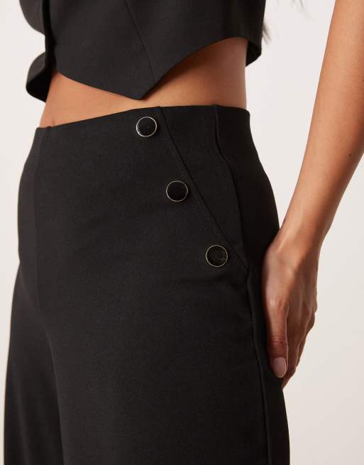 JDY Petite side buttons detail tailored trousers in black, 2 of 5