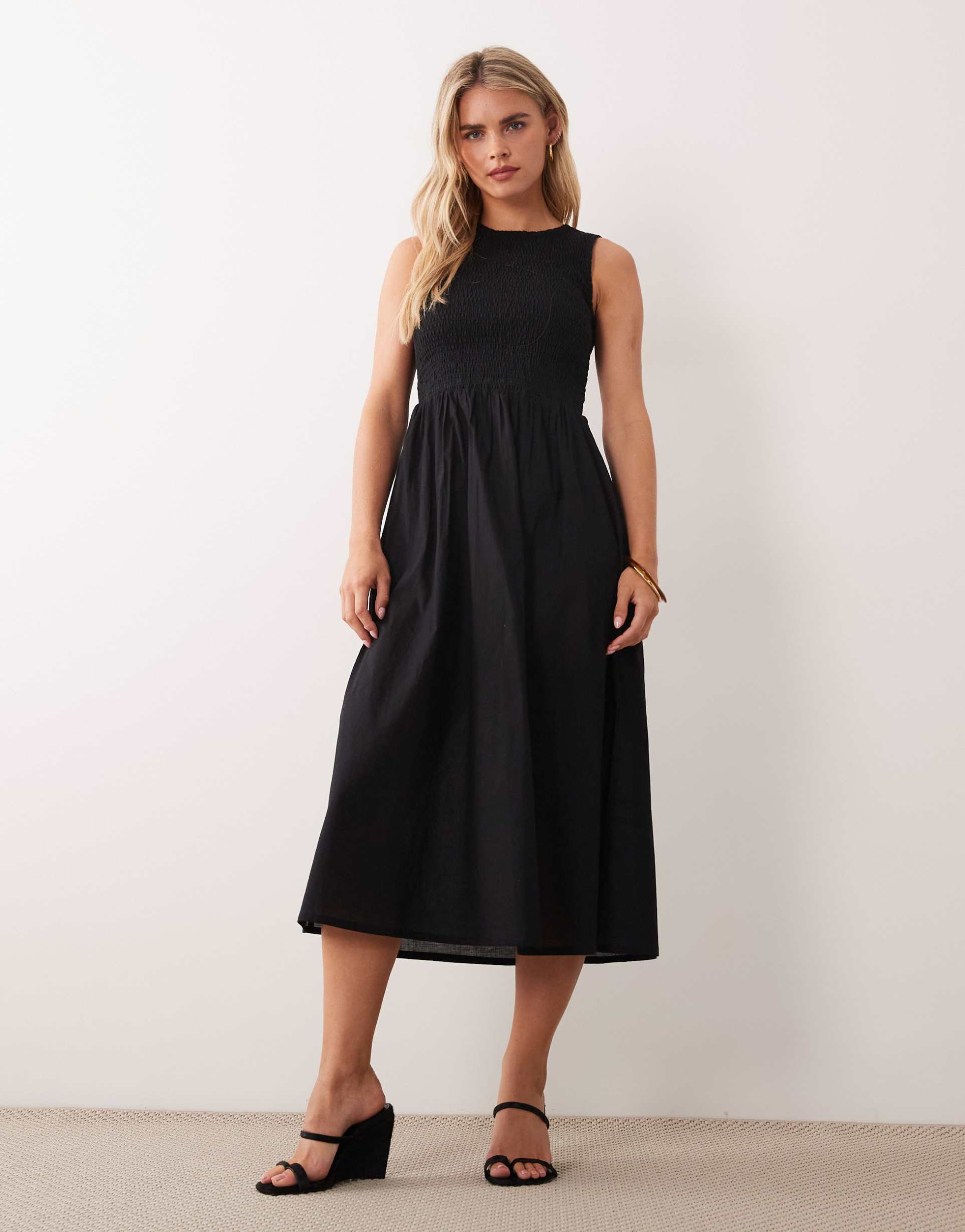 jdy petite sleeveless smock midi dress in black