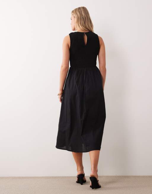 JDY Petite sleeveless smock midi dress with shirring in black, 3 of 4