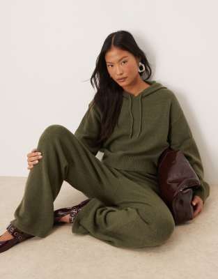 JDY Petite slouchy knit hoodie in khaki green - part of a set
