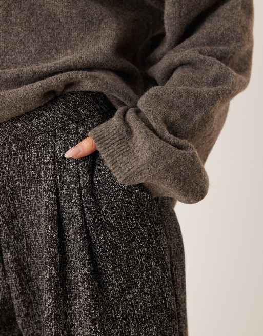 JDY Petite – Svarta byxor i bouclé med vida ben, 5 av 5