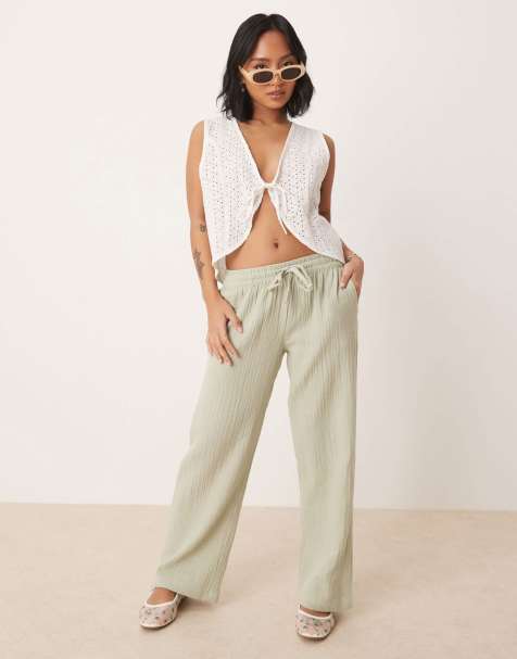 JDY Petite wide leg cheesecloth trousers in sage green