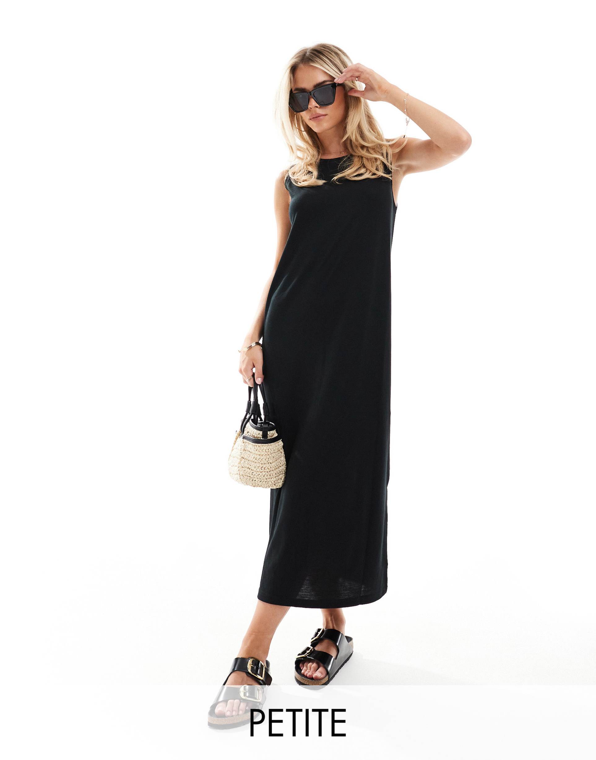 jdy petite tank midi dress in black