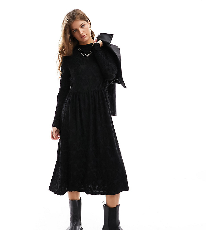 Jdy Petite Textured Dress In Black Floral
