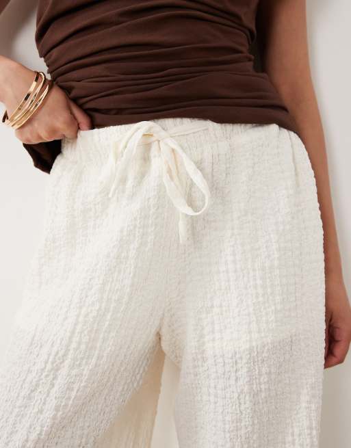 JDY Petite textured semi-sheer pants in white, 3 of 5