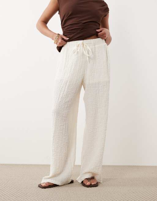 JDY Petite textured semi-sheer trousers in white, 2 of 5