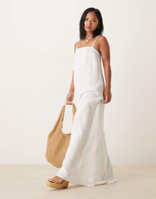 textured sleeveless maxi dress in off white