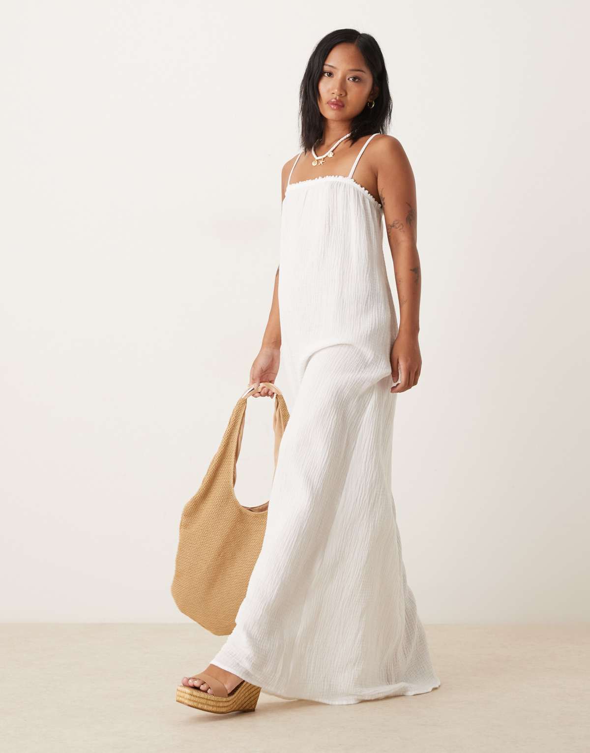 JDY Petite textured sleeveless maxi dress in off white