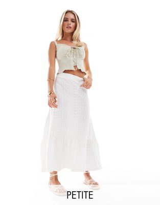 tiered pointelle maxi skirt in off white