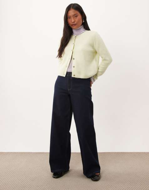 JDY Petite Vanessa jeans med brede ben i mørkeblå - view 1