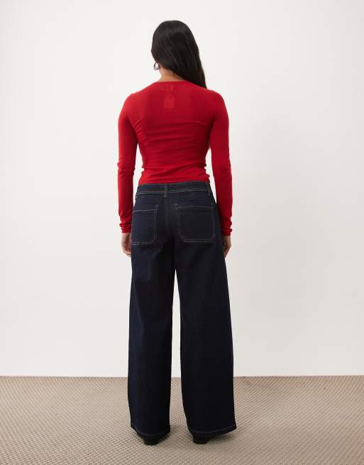 JDY Petite Vanessa jeans med medelhög midja och vida ben i mörkblått, 2 av 5