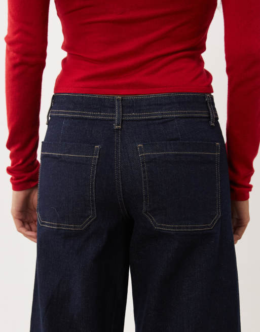 JDY Petite Vanessa jeans med medelhög midja och vida ben i mörkblått, 4 av 5