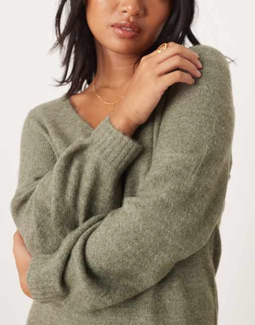 JDY Petite - Vestito corto in maglia verde scuro con scollo a V, 3 di 4