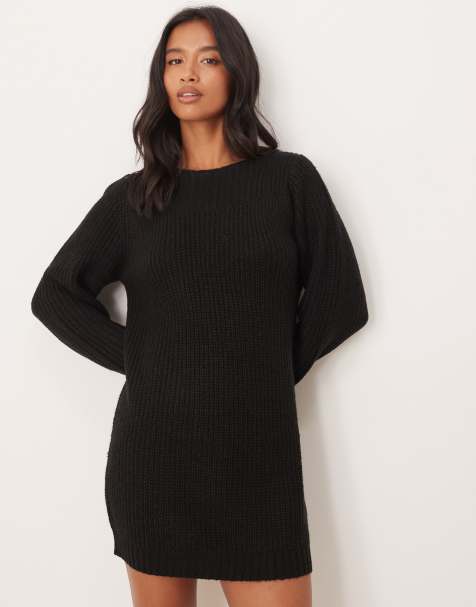JDY Petite - Vestito maglia corto nero con collo ampio - view 1