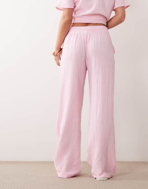 JDY Petite – Weit geschnittene Hose aus Musselinstoff in Rosa, Kombiteil , 4 von 5