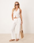 [JDY Petite] JDY Petite wide leg cheesecloth pants in off white XXS Snow white