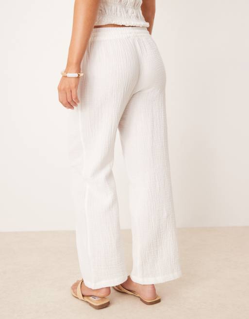 JDY Petite wide leg cheesecloth pants in off white, 2 of 5