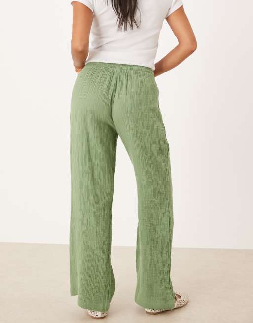 JDY Petite wide leg cheesecloth trousers in green, 4 of 5