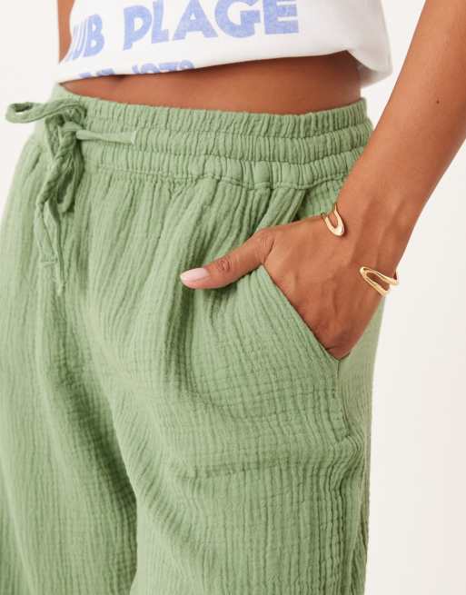 JDY Petite wide leg cheesecloth trousers in green, 5 of 5