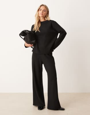 Jdy Petite Wide Leg Knitted Trousers Co-ord In Black