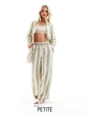JDY Petite wide leg linen mix trouser co-ord in sage and white stripe