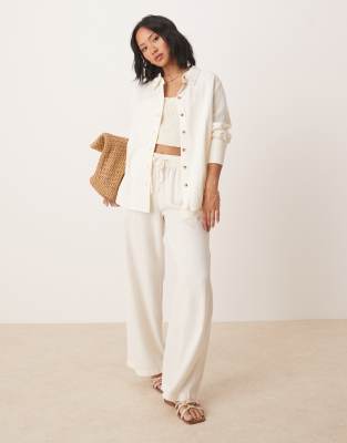 JDY Petite JDY Petite wide leg linen trouser co-ord in white