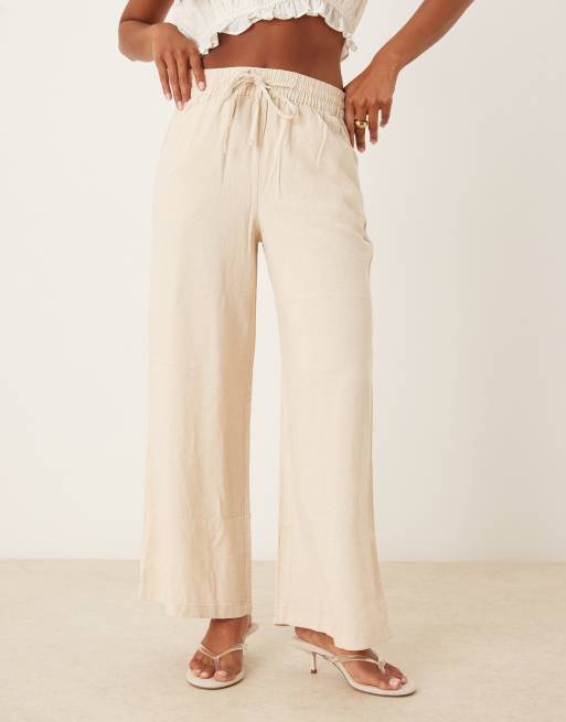 JDY Petite wide leg linen trouser in stone, 2 of 5