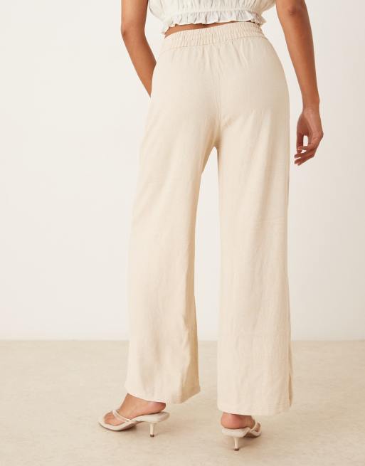 JDY Petite wide leg linen trouser in stone, 4 of 5
