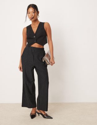 wide leg lurex pants in black