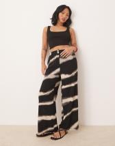 ASOS DESIGN ribbed wide leg pants in stone - part of a set