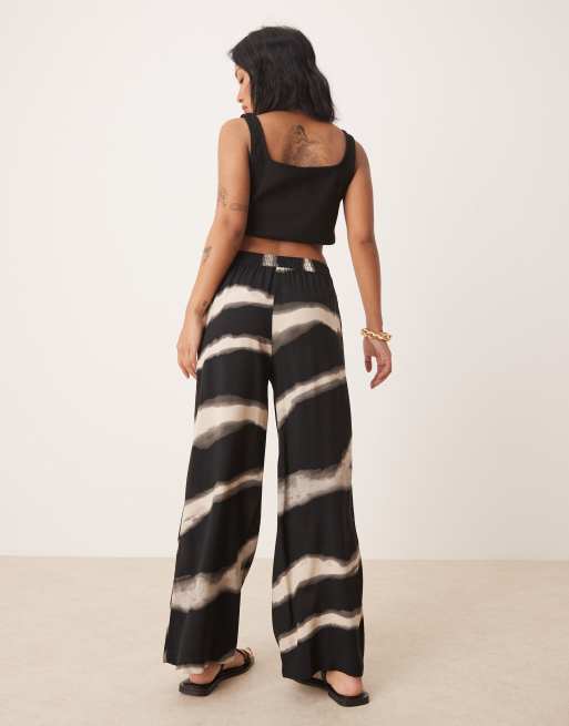 JDY Petite wide leg pants in black abstract print