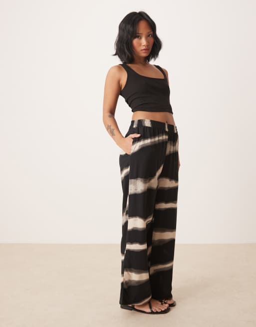 JDY Petite wide leg pants in black abstract print