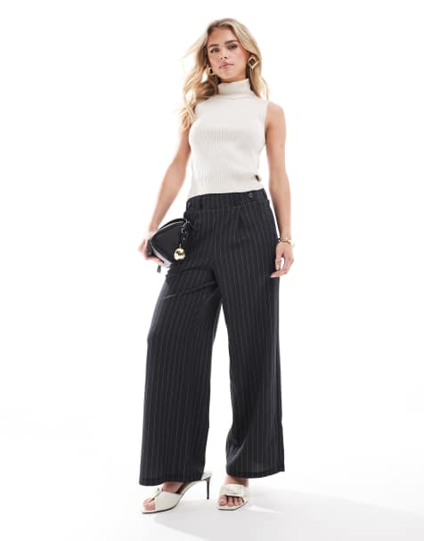 JDY Petite wide leg pants in dark grey pinstripes - view 1