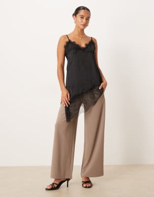JDY Petite wide leg pants in driftwood gray