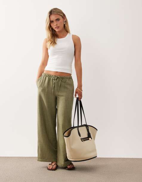 JDY Petite wide leg pants in green stripes - view 1