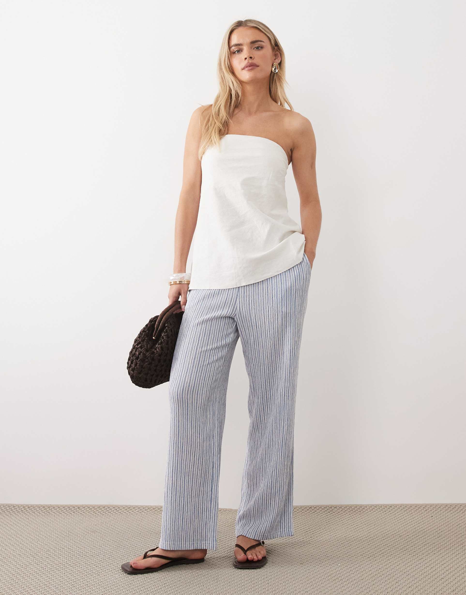 jdy petite wide leg pants in light blue stripes