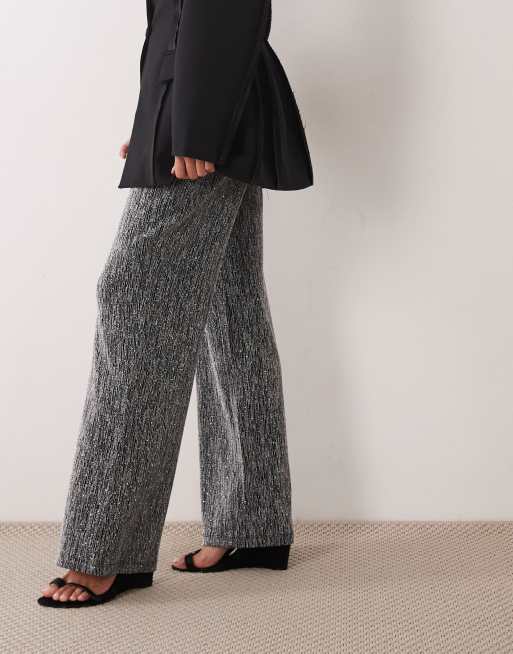 JDY Petite wide leg pants in silver glitter, 2 of 5