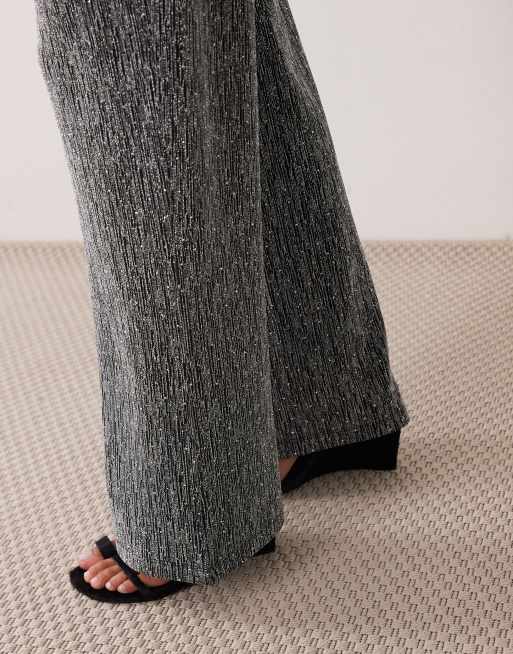 JDY Petite wide leg pants in silver glitter, 3 of 5