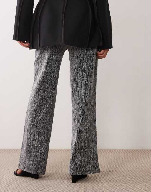JDY Petite wide leg pants in silver glitter, 4 of 5